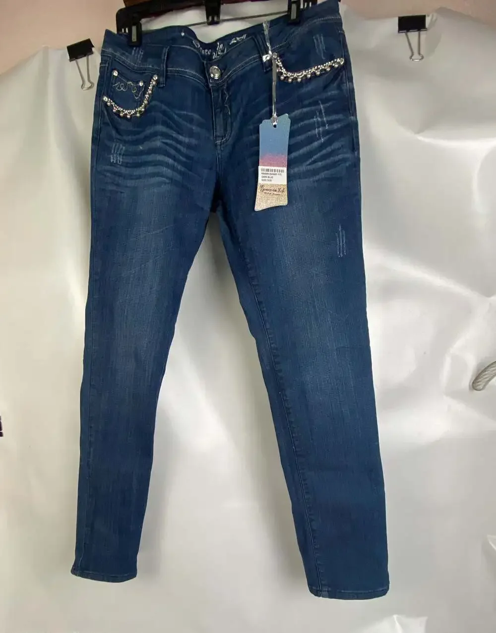 Grace in LA Women's Dark Blue Skinny Fit Embellished Sz 13/30 - Picture 1 of 9
